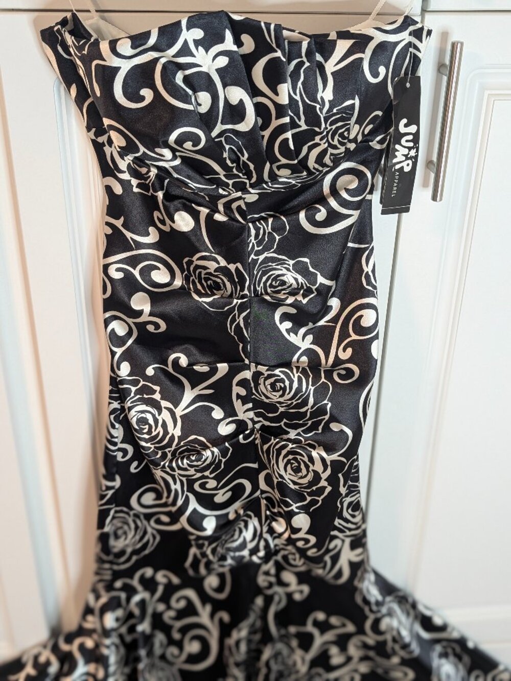 Strapless Sweetheart Satin Black Ivory Floral Mermaid Gown 8 Y2K Formal NWT - Picture 4 of 17